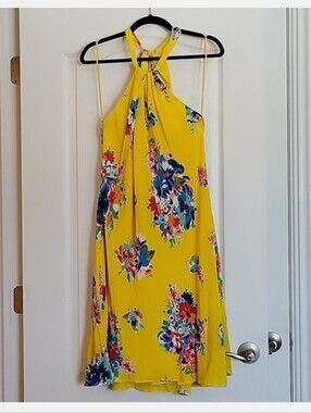 100% Silk Polo Ralph Lauren Yellow Floral  Halter Dress